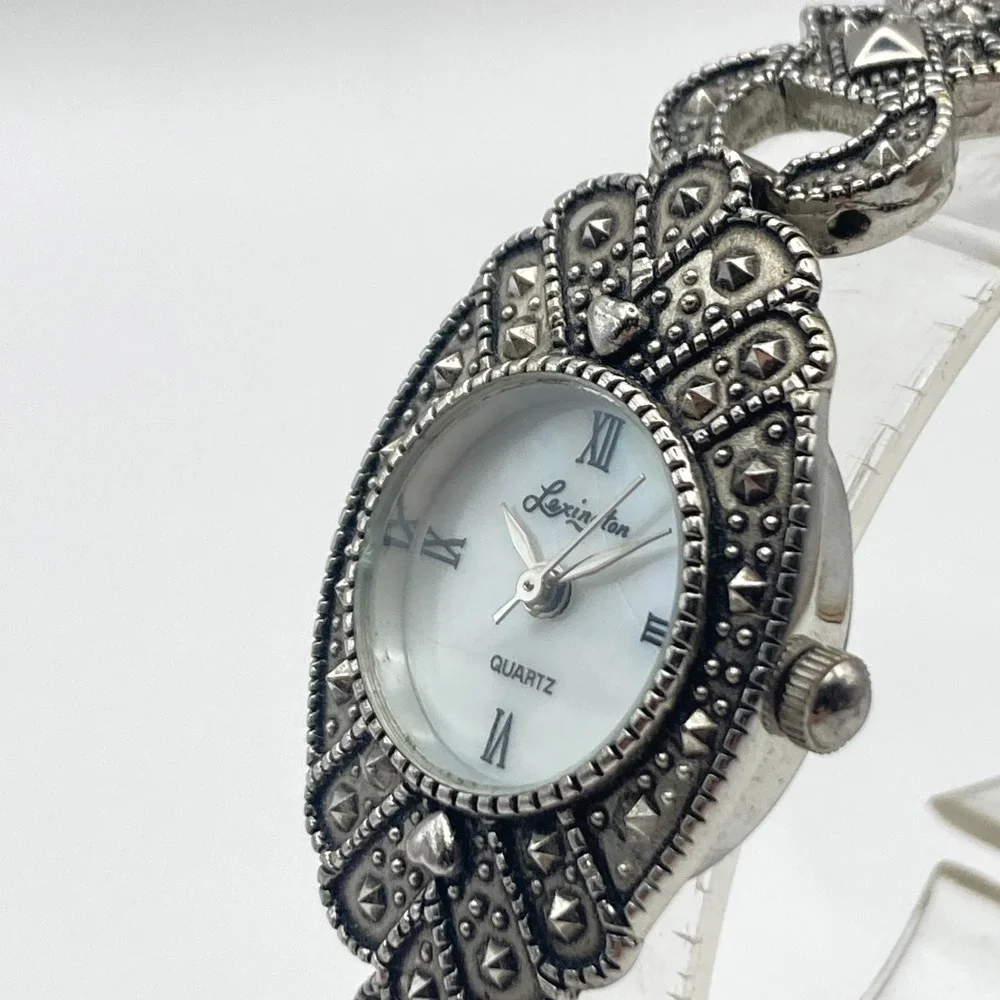 Lexington Women's Marcasite Watch 21mm Silver Tone MOP Dial New Battery 6.75